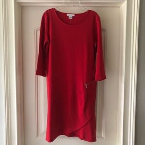 Joan Vass - Red Cotton Dress with Faux Zipper